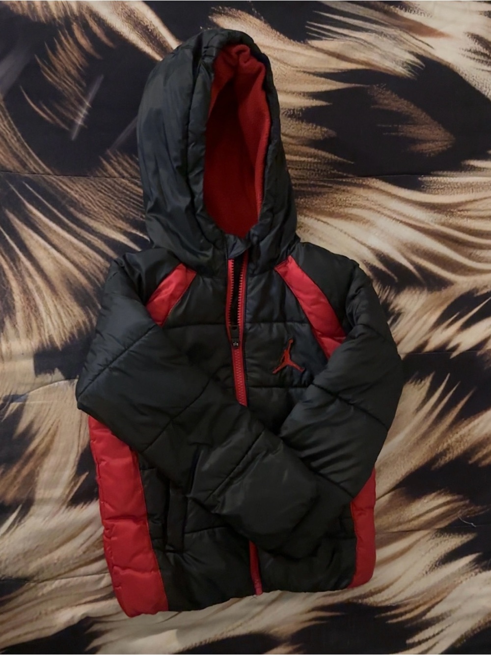 Jordan Black and Red Hooded Puffer with Jumpman